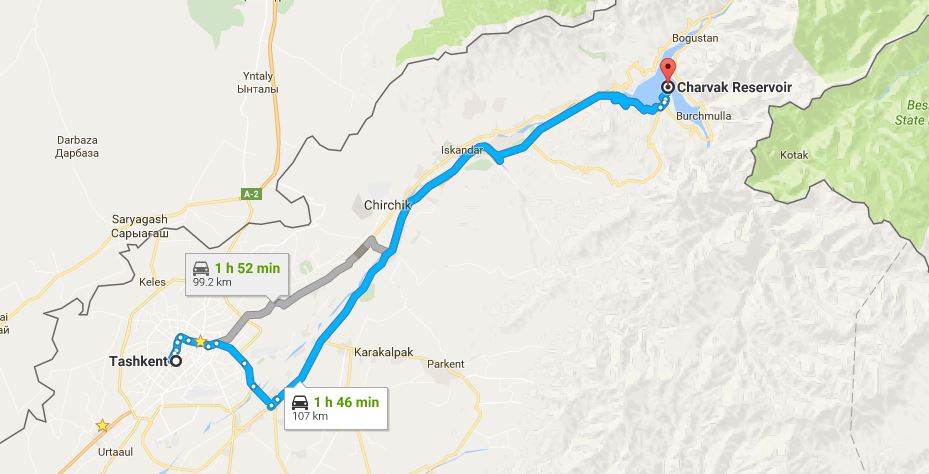 Tashkent - Charvak map