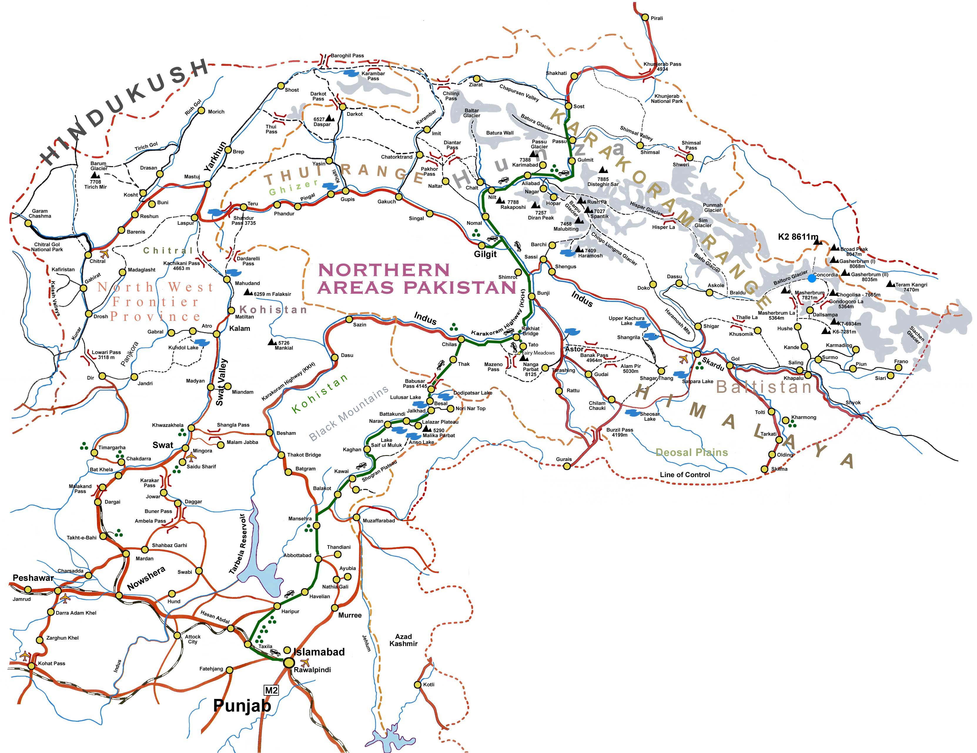 Map of Northern Areas of Pakistan